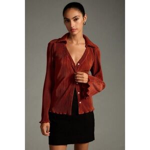 DOLAN ANTHROPOLOGIE LETTUCE-HEM BUTTONDOWN TOP - XS